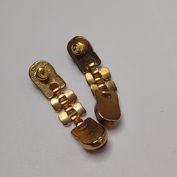 Purple Orange And Gold Tone Link Dangle Earrings - Picture 9 of 15